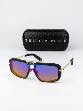 Philipp Plein Men Sunglasses Black Smoke Rainbow Mirror Pilot SPP008M 703V